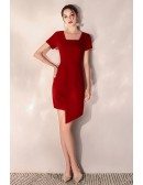 Bodycon Red Short Party Dress Square Neck Short Sleeves
