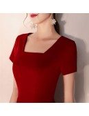 Bodycon Red Short Party Dress Square Neck Short Sleeves