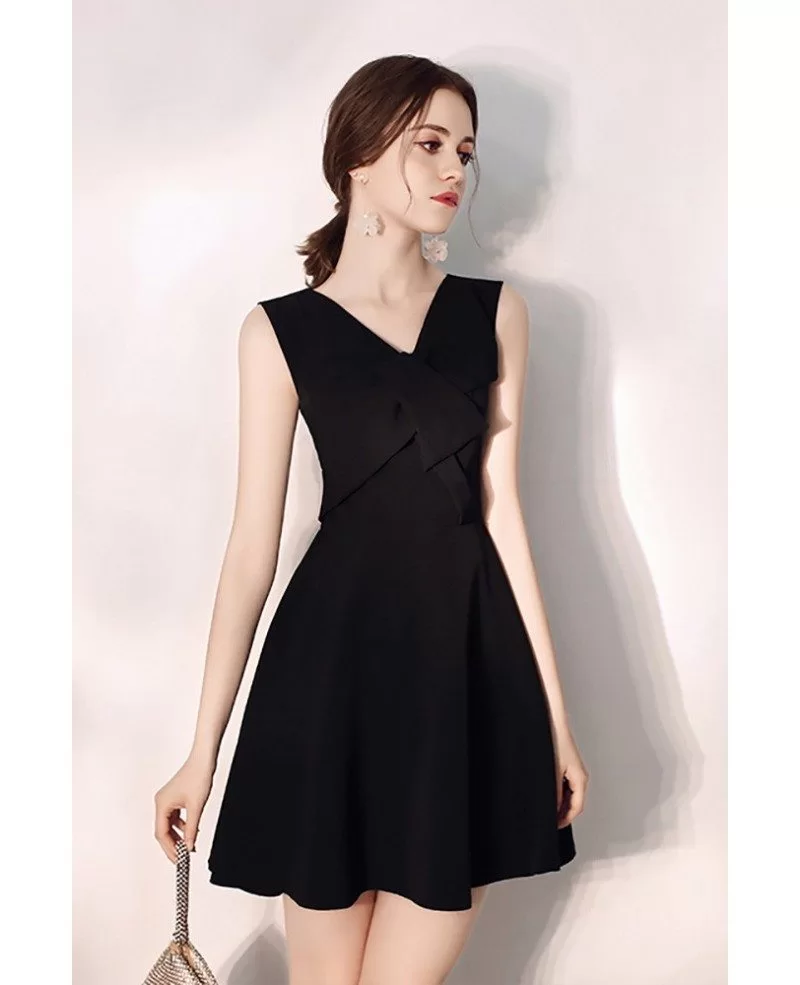 Simple Little Black Flare Party Dress Short With Vneck #HTX97068 ...