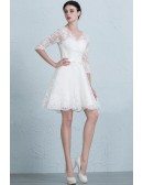 Stylish A-Line V-neck Short Tulle Wedding Dress With Appliques Lace