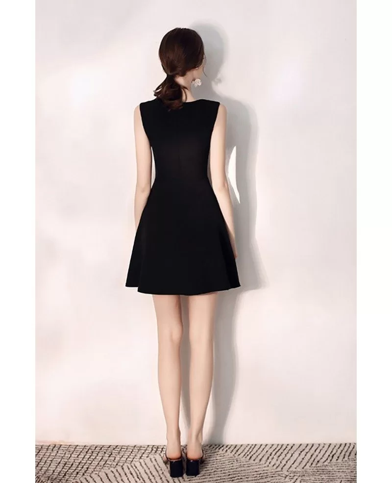 Simple Little Black Flare Party Dress Short With Vneck #HTX97068 ...