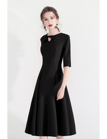 Modest Aline Black Semi Party Dress With Retro Bow