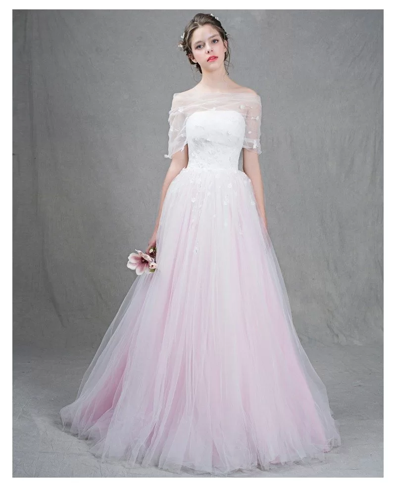 Feminine Ball Gown Strapless Sweep Train Tulle Wedding Dress With
