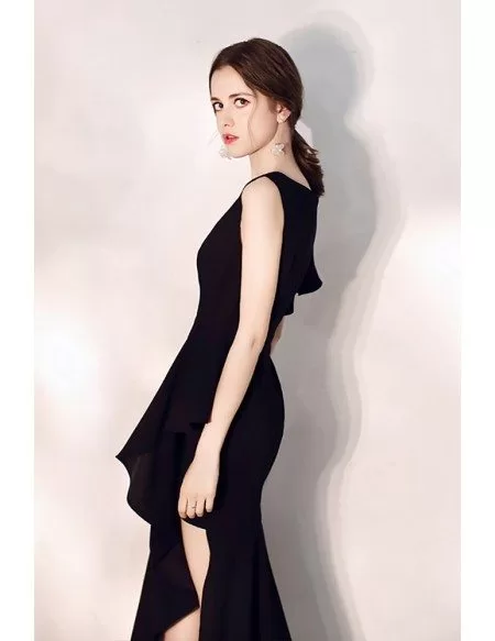 Side Slit Mermaid Black Party Dress With One Sleeve