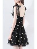 Super Cute Star Black Tulle Short Party Dress With Bow Straps