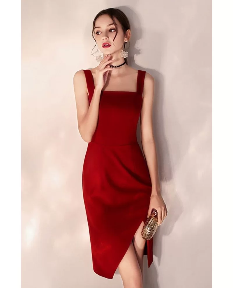 Bodycon Little Red Short Party Dress Fitted With Slit #HTX97059 ...