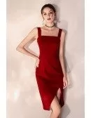 Bodycon Little Red Short Party Dress Fitted With Slit
