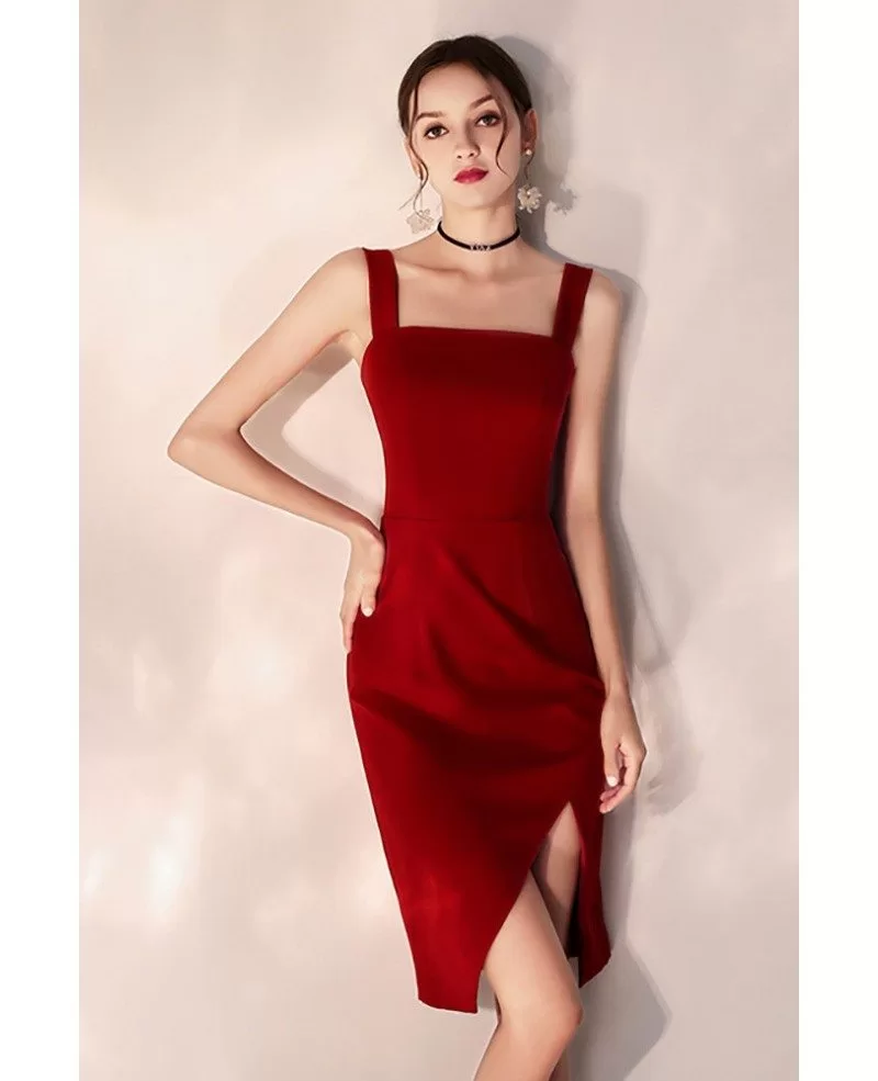 Bodycon Little Red Short Party Dress Fitted With Slit #HTX97059 ...