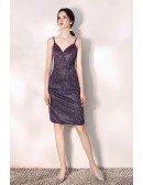 Sparkly Purple Bodycon Short Party Dress With Spaghetti Straps