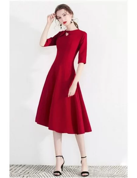 Modest Aline Red Semi Party Dress With Retro Bow