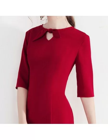 Modest Aline Red Semi Party Dress With Retro Bow