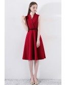 Formal Short Red Wrap Vneck Party Dress Sleeveless
