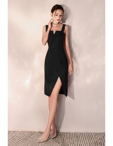 Little Black Bodycon Party Dress Short With Slit Straps #HTX97063 ...