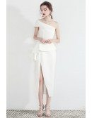 Formal White One Shoulder Bodycon Party Dress With Side Slit