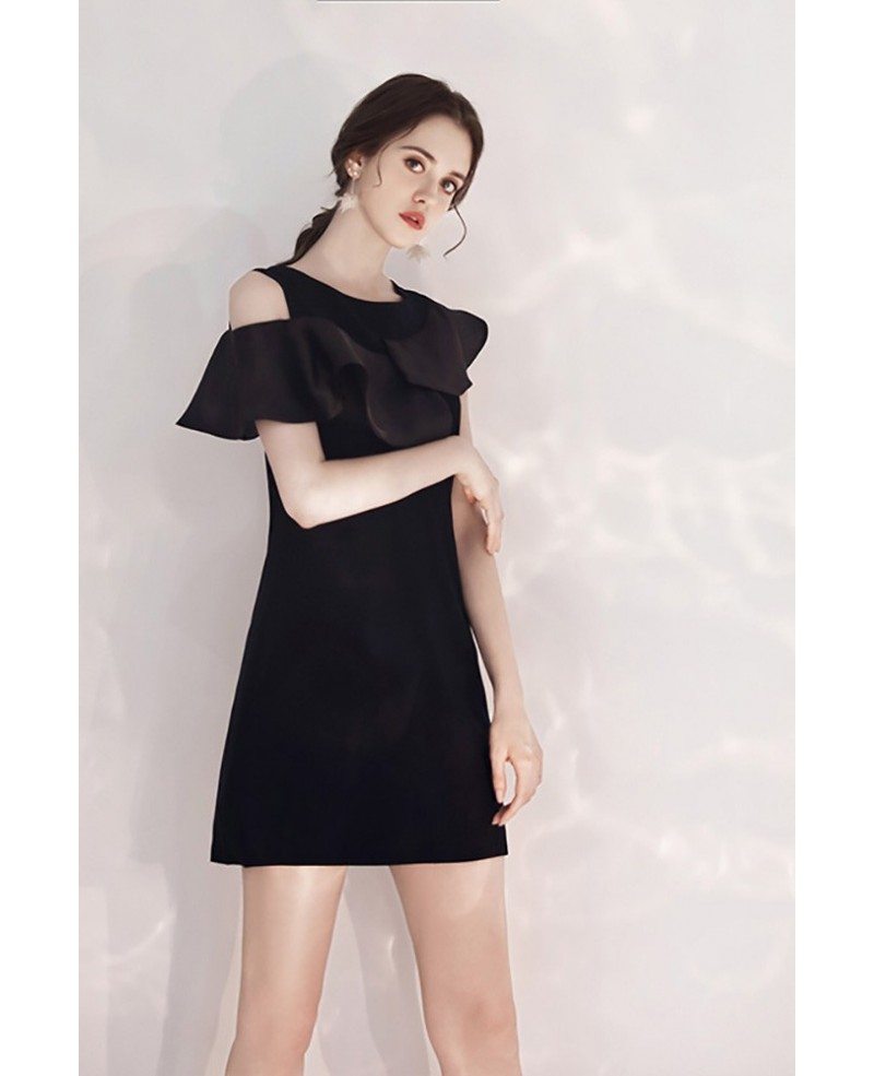 Slim Little Black Semi Formal Dress With Flounce #HTX97082 - GemGrace.com
