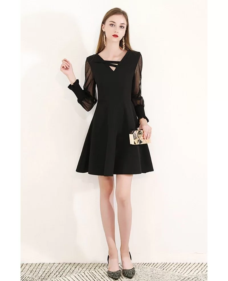 semi formal black dress with sleeves