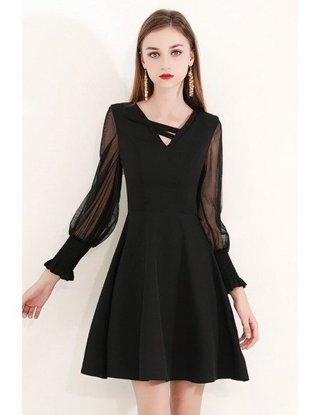 Little Black Bubble Long Sleeve Party Dress Semi Formal