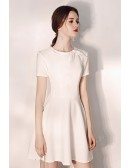 Cute Bow Knot Round Neck Little White Hoco Dress With Sleeves