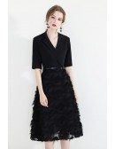 Black Vogue Knee Length Party Dress With Suit Collar