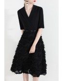 Black Vogue Knee Length Party Dress With Suit Collar