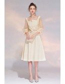 Elegant Champagne Party Dress Aline With 3/4 Sleeves