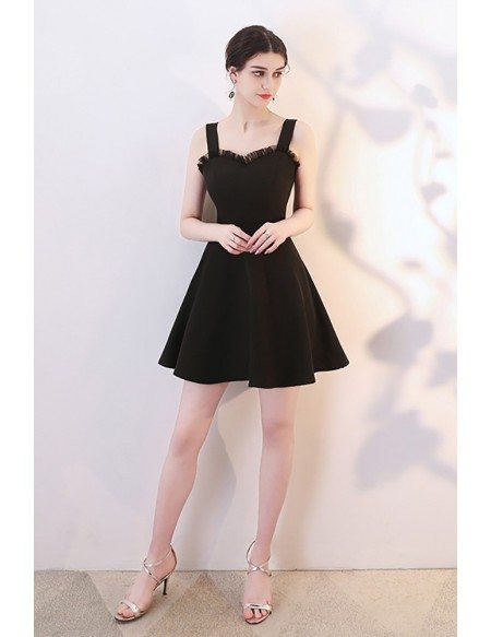 Little Black Aline Short Semi Party Dress With Straps