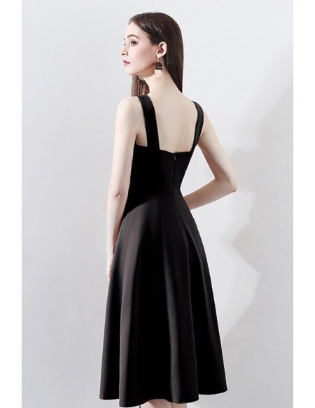 Black Chic Knee Length Party Dress With Straps