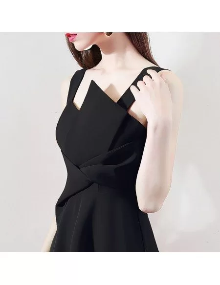 Black Chic Knee Length Party Dress With Straps