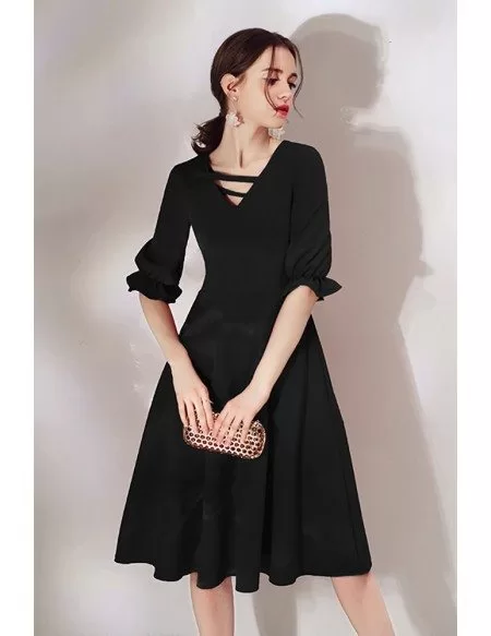 Simple Black Knee Length Dress With Half Sleeves #HTX97045 - GemGrace.com