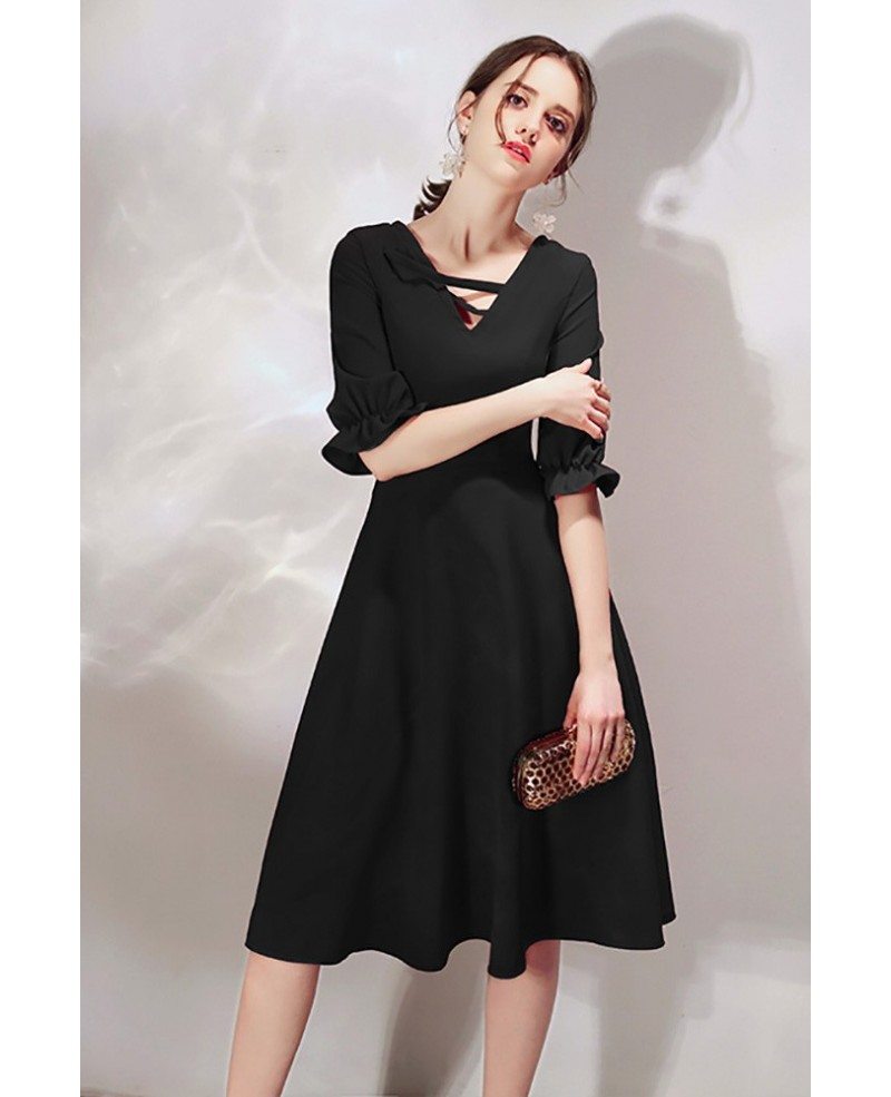 Simple Black Knee Length Dress With Half Sleeves #HTX97045 - GemGrace.com