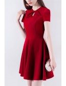 Red Aline Short Party Dress With Short Sleeves Bow Knot