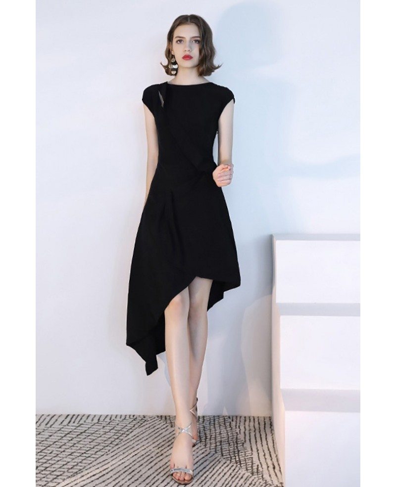 Black Asymmetrical Short Black Party Dress With Cap Sleeves #HTX97017 ...