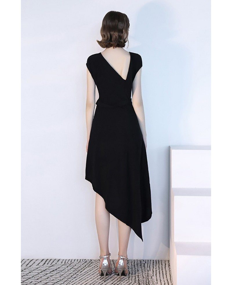 Black Asymmetrical Short Black Party Dress With Cap Sleeves #HTX97017 ...