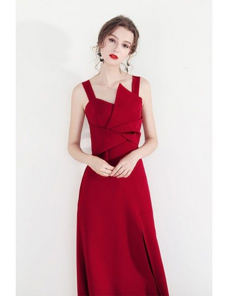 Special Long Red Side Split Party Dress With Straps