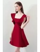 Fashion Red Square Neck Aline Party Dress