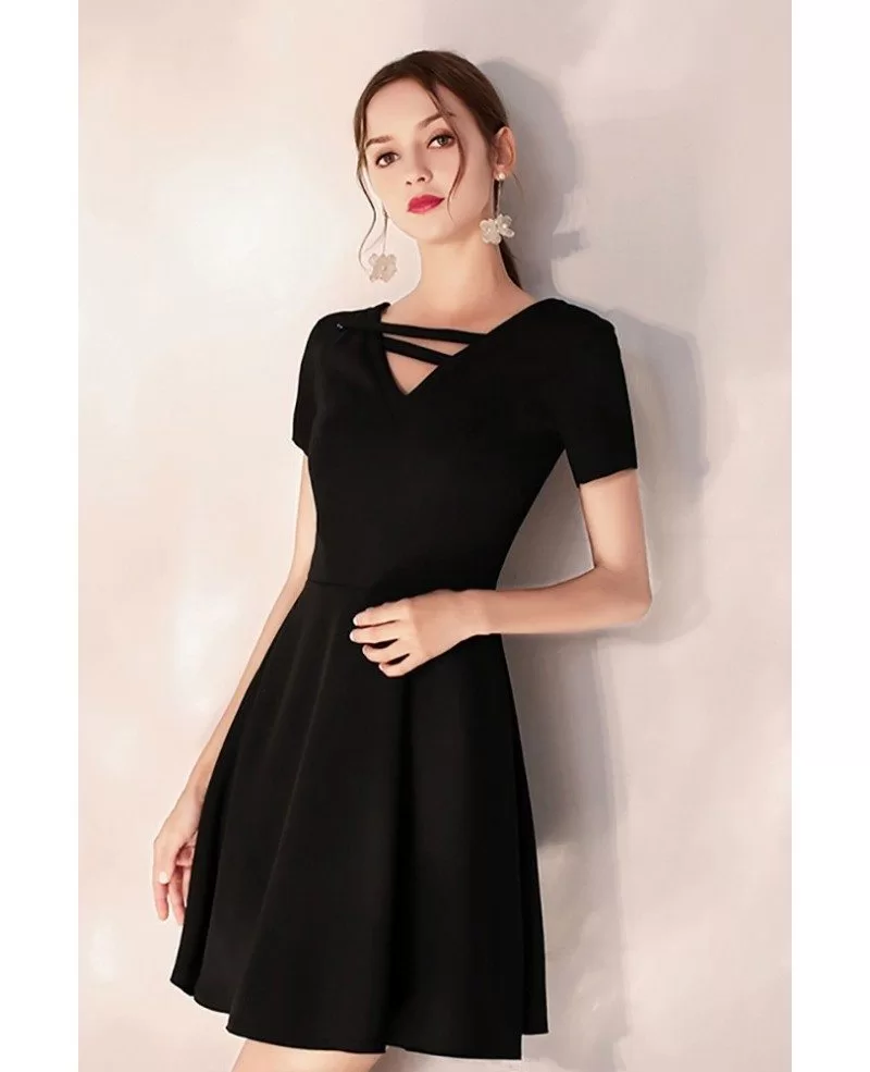 Little Black Flare Aline Party Dress With Short Sleeves #HTX97061 ...