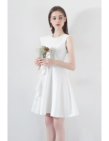 Little White Asymmetrical Sleeve Hoco Dress With Ruffles