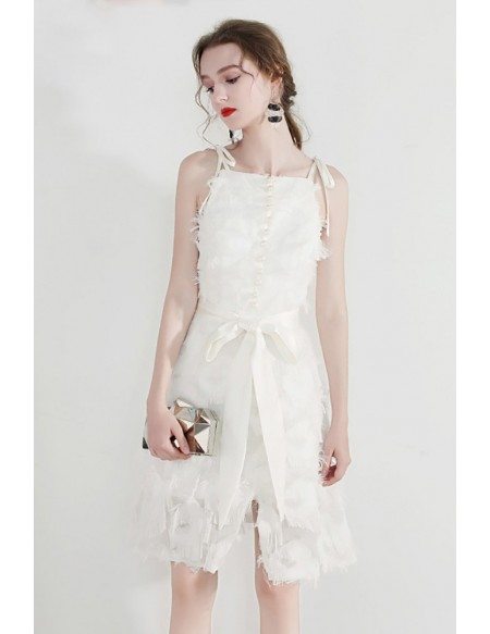 Pretty Little White Hoco Dress With Bow Straps