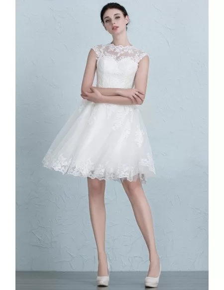 Vintage A-Line Scoop Neck Short Tulle Wedding Dress With Appliques Lace