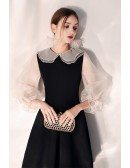 Cute Little Black Short Dress With Baby Collar Bubble Sleeves