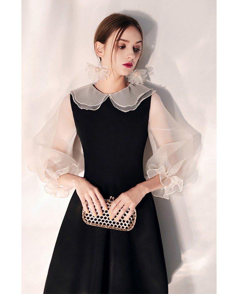 Cute Little Black Short Dress With Baby Collar Bubble Sleeves #HTX97047 ...
