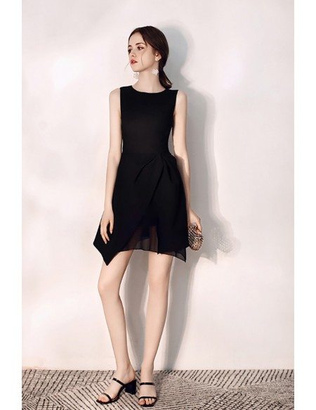Little Black Round Neck Slim Party Dress With Tulle