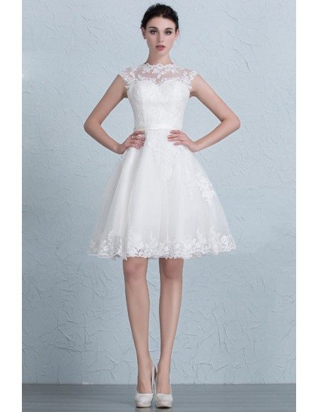 Lace A Line Short Wedding Dresses Reception Tulle Style With Appliques ...