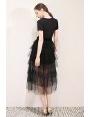 Chic Black Tea Length Tulle Party Dress With Vneck