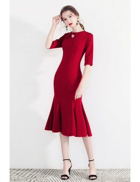 Retro Chic Red Bodycon Party Dress Mermaid With Sleeves
