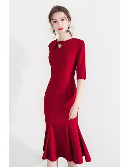 Retro Chic Red Bodycon Party Dress Mermaid With Sleeves #HTX97019 ...