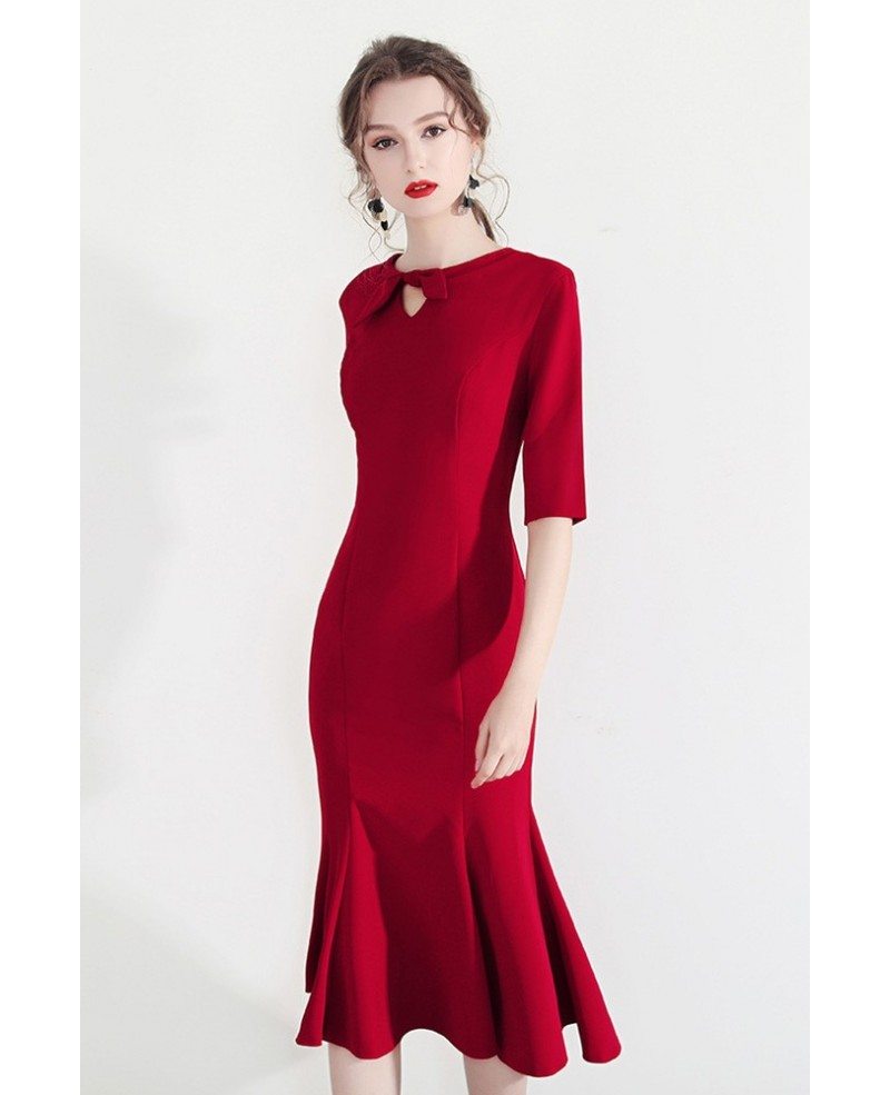 Retro Chic Red Bodycon Party Dress Mermaid With Sleeves #HTX97019 ...