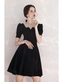 Retro French Style Black Party Dress Short With Sleeves