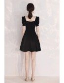 Retro French Style Black Party Dress Short With Sleeves