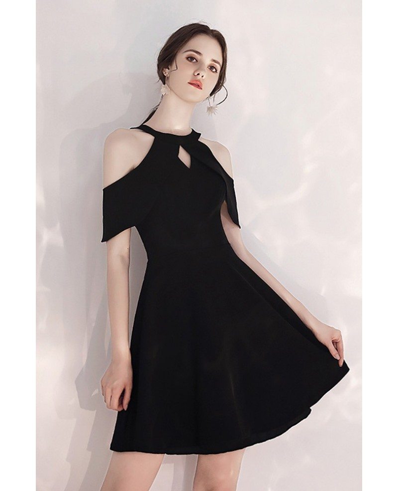 Little Black Short Halter Party Dress Aline Cold Shoulder #HTX97080 ...